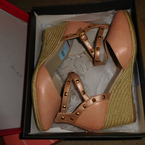 NEW 9.5M RIALTO CAMPARI DUSTY ROSE METALLIC WEDGE CLOSED TOE SHOES - Picture 2 of 10
